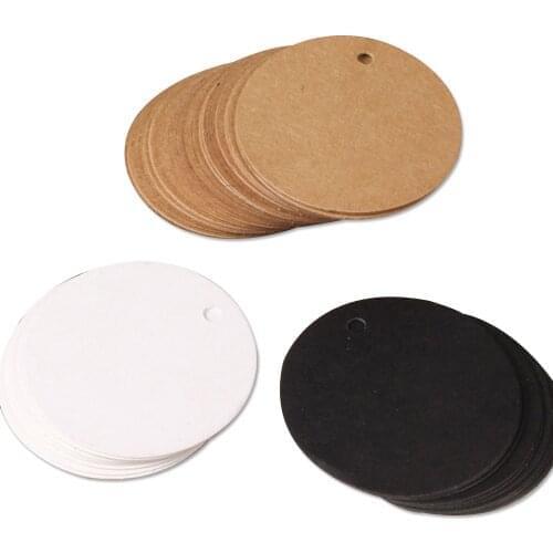 5Cm Brown Round Kraft Paper Hang Tags With Blank White Swing Tag For Bookmarks Chocolate Packaging Cards Black Gift Wishes Tags