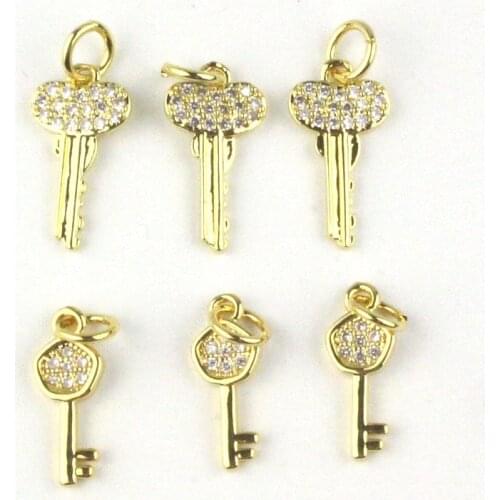 7*15mm 30pcs/lot High quality cz pendant,key shape cubic zircon charm jewelry,bracelet/necklace component wholesale