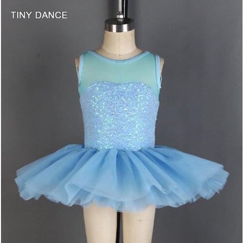 Shinny Sequin and Soft Mesh Top Bodice with 4 Layers of Sky Blue Tutu Skirts Kids Ballet Dance Costume Tutu Dress 20054