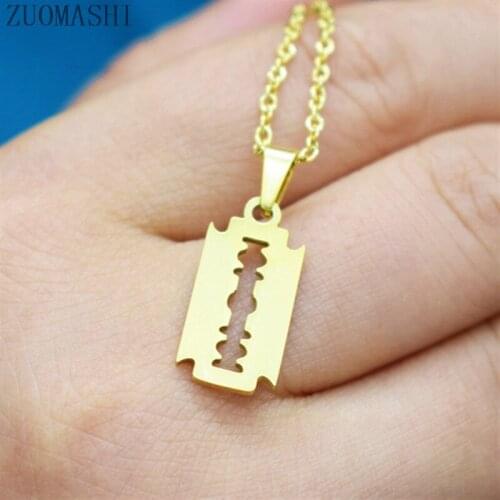 Stainless Steel Razor Blade Necklace Shaver Shape Mens Necklace Hiphop Punk Mens Accessories Jewelry for Him Unisex Jewelry