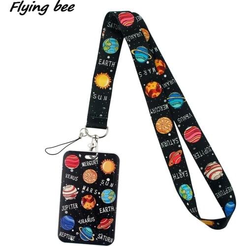 Flyingbee Planets Creative Lanyard Card Holder Student Hanging Neck Mobile Phone Lanyard Badge Subway Access Card Holder X1594