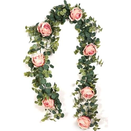 Garland Greenery Garland Artificial Ross Flower Eucalyptus Wedding Backdrop Wall Decor