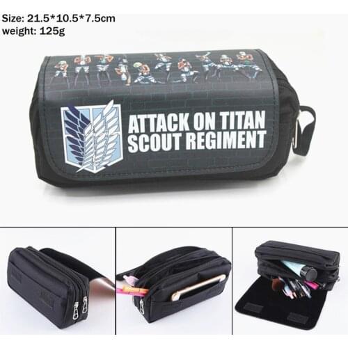 Anime Attack on Titan Canvas Pencil Case Student Casual Penbag Women Portable Makeupbag Travel Cosmetic Bag Zip Stationery Bags