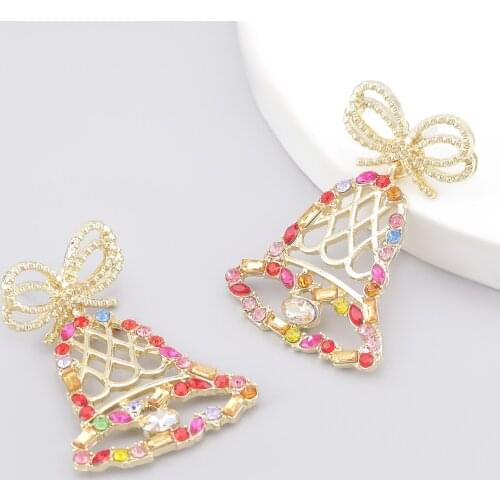JIJIAWENHUA New Product Trend womens Hollow Bells Rhinestone Pendant Earrings Christmas Jewelry Accessories