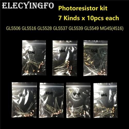 7values 70pcs Photoresistor kit GL5506 GL5516 GL5528 GL5537 GL5539 GL5549 MG4516