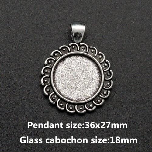 10pcs Round Flower Antique Silver plated Necklace Pendant Setting Cabochon Cameo Base Tray Bezel Blank Fit 18mm glass cabochon