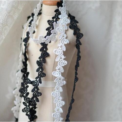 3 Meters/lot 1.8cm Width Super High Quality Flower White Black Lace Trim Decorative Wedding Water Soluble Nigeria Lace Fabric