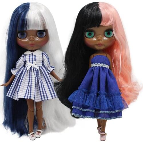 ICY DBS Blyth doll 1/6 bjd 30cm joint body dark skin glossy face with color hair for girl gift toy