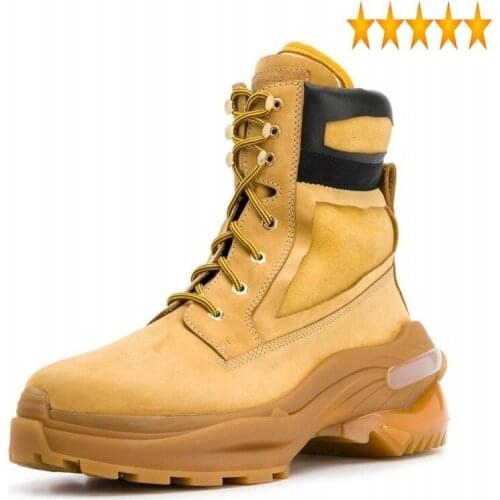 Personality Design Brand New Mens Genuine Leather High Top Thick Bottom Lace Up Cargo Shoes Fashion Cowhide Safety Boots