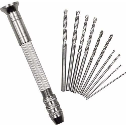 Hot Sale Mini Micro Aluminum Hand Drill With Keyless Chuck +10Pcs Twist Drill Bit Woodworking Drilling Rotary Tools #279519