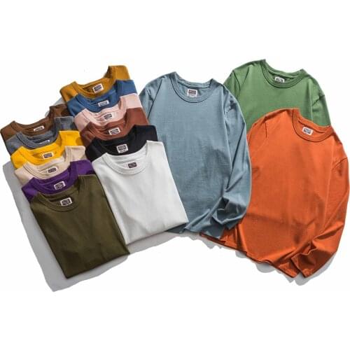 Men basic solid Long sleeve T-shirt regular fit L/S Tee multi color options