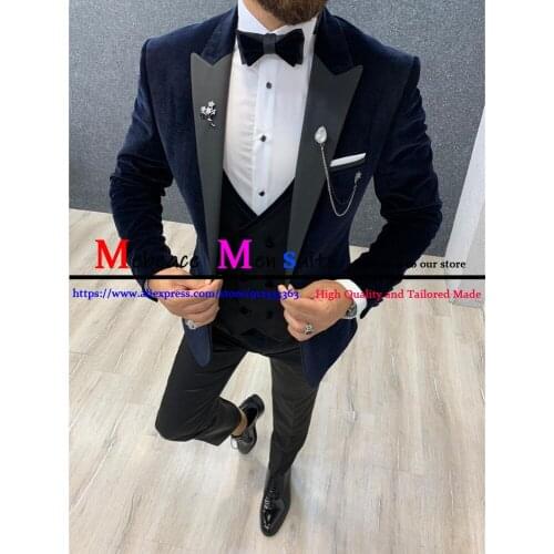 Corduroy Peak Lapel Men Suits Slim Fit Wedding Terno Masculino Tuxedo Groom Prom Blazer 3 Pieces Costume Homme Jacket+Vest+ Pant