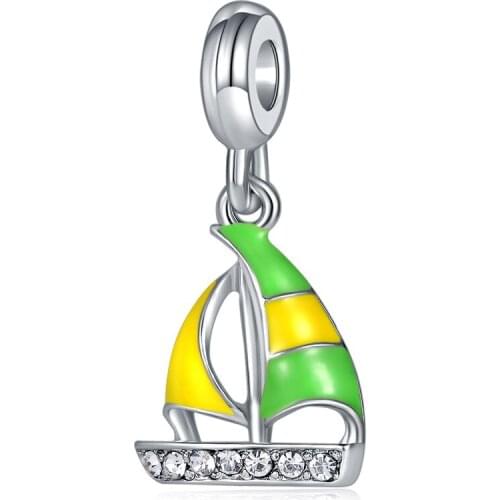 2020 New Original Alloy Bead Sailing Boat Ship Dangle Charm Enamel Clear CZ Fit Bracelet Bangle DIY Women Jewelry Dropshipping
