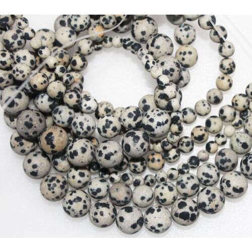 Wholesale Matte Natural Stone Dalmatian Jaspers Dot Beads Round Loose Beads for Jewelry Making DIY Bracelet Necklace 4 6 8 10mm