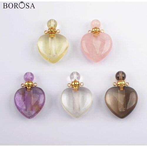 BOROSA Heart Natural Stone Perfume Bottle Pendant Necklace Jewelry Essential Oil Diffuser Pendant Necklace Women Gifts WX1327