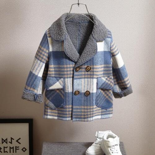 Boys coat baby kids jacket children long wool coat thick