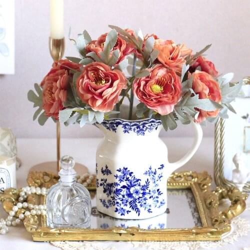 Peony artificial flowers bouquet rose white silk cheap fake lotus flowers for Home Office Wedding Decoration indoor