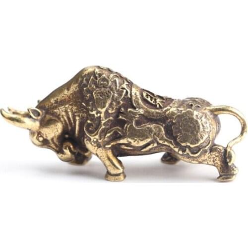 Retro Copper Bull Animal Statue Ornament Home Office Desktop Decoration Miniature Animal Sculpture Decor