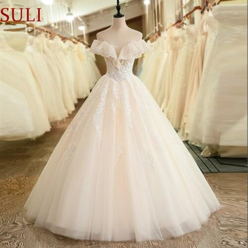 SL-6037 Fashion Off the Shoulder Vestido De Noiva Bridal Gowns 2019 Plus Size Backless Applique Short Sleeve Wedding Dress