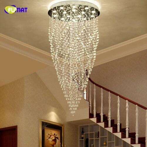 FUMAT Modern Long Round Stairs Lighting K9 Crystal Stainess Steel LED Ceiling Lamp Luxury For Dining Room Foyer Kitchen Duplex