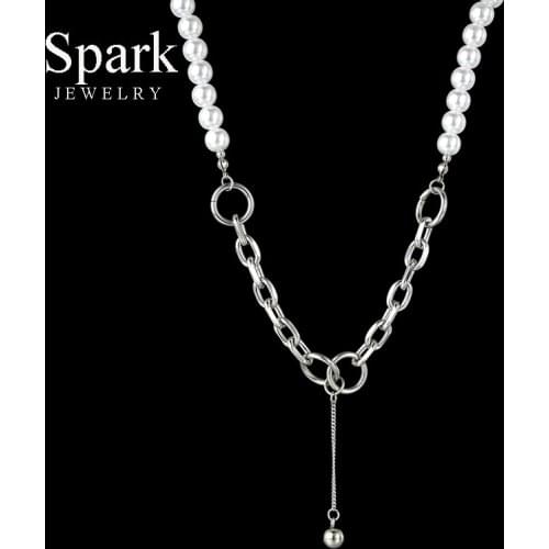 SparK Fashion Stainless Steel Circle Pendant Necklace White Pearls Beaded Chain Necklaces For Women Girlfriend Party Gift Bijoux