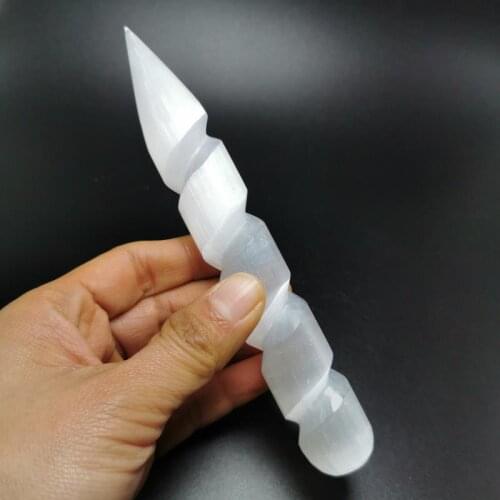 15cm Natural gypsum Chakra Stone point Selenite spiral massage wand