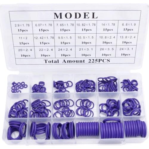 225Pcs Seal O-ring R22 R134a Air Conditioning O-Ring Rubber Washer Assortment PL Car Accessories