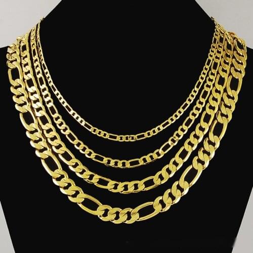 High Quality 24K Gold-color Men Necklaces Jewelry Wholesale 4mm 6mm 8mm 10mm Chain Necklaces