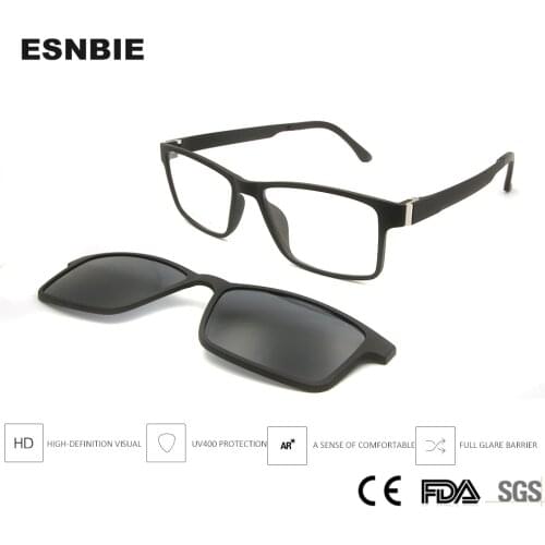 Ultem Plastic Titanium Square Eyeglasses Clip On Glasses Polarized Sunglasses Men Eyeglass Full Rim Nerd Eyewear Magnetic Clip
