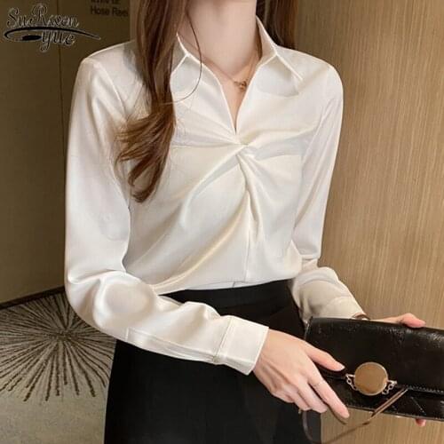 Women Long Sleeve Female Shirts Satin Women Blouse Pullover Straight Shirt 2021 Autumn Korean Elegant All-match Tops Women 10507