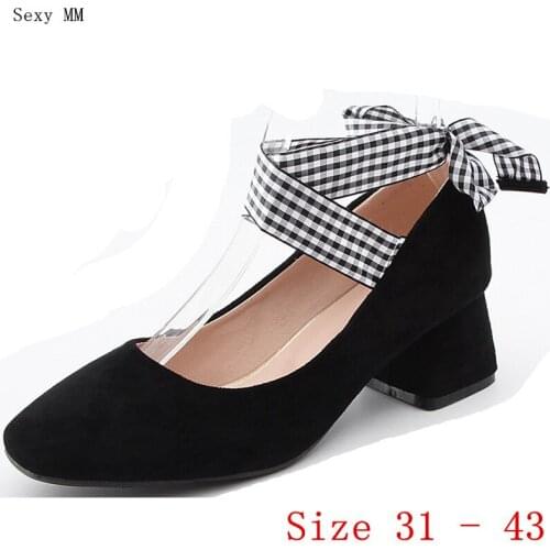 Pumps Women Oxfords Career Shoes Med High Heels Woman Med High Heel Shoes Small Plus Size 31 32 33 - 40 41 42 43