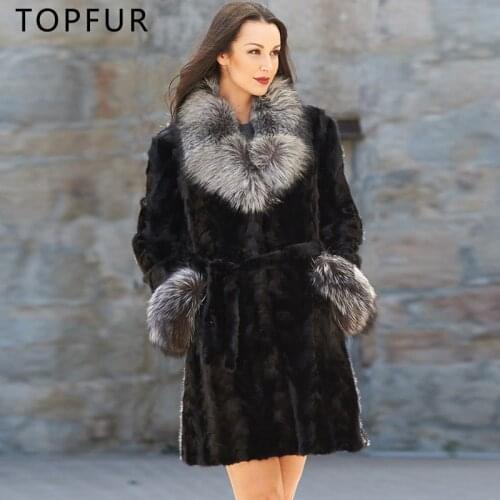 TOPFUR 2021 New Fashion Winter Female Long Coats Real Fur Coat For Women Black Natural Mink Fur Outerwear & Coats Basic Jackets