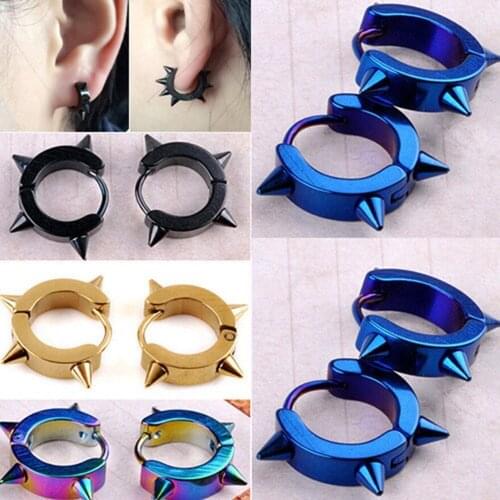 1pair Fashion Titanium Steel Punk Rivet Ear Studs Spike Hoop Huggie Piercing Earrings