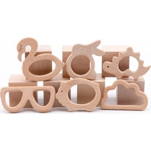 1PC Baby Wooden Teethers Food Grade Toys Wooden Animal Pig Rodent Flamingo Beech Wood Teething Bracelet Pendant Children Goods