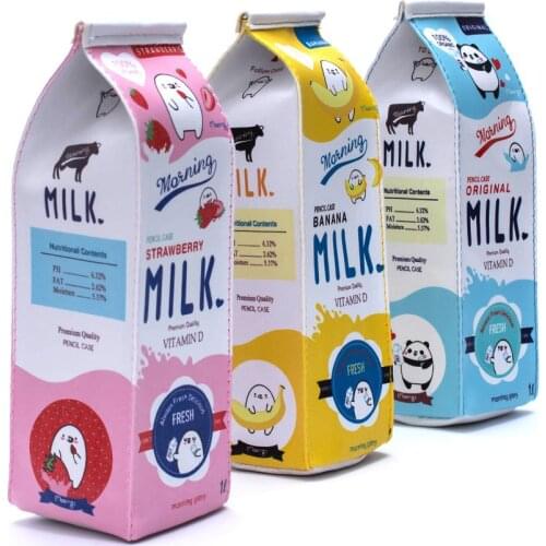 1Pcs Cartoon Milk Bottle Pencil Case School Bag Cute Polyurethane Pen Storage Case Korean Stationery Material Office School Gift
