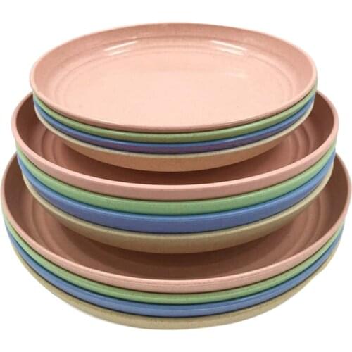 12 Pack Wheat Straw Plates Set,Dinner Dishes, Dinner Plate, for Salad,Pasta, Steak,Fruit(6.8inch,7.8inch, 8.8inch)