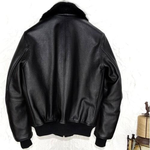 2020 Black Men Military Style G1 Pilot Jacket Plus Size XXXXL Genuine Cowhide Russian Winter Aviator Leather Coat