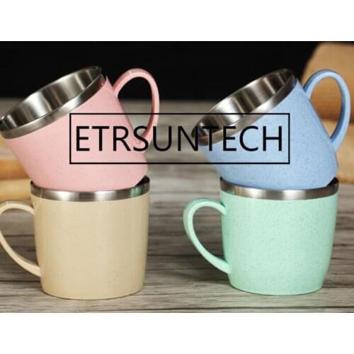 30pcs 220ml Stainless Steel Colorful Insulation Coffee Cup Camping Wheat Straw Tea Juice Milk Children Drinking Mug