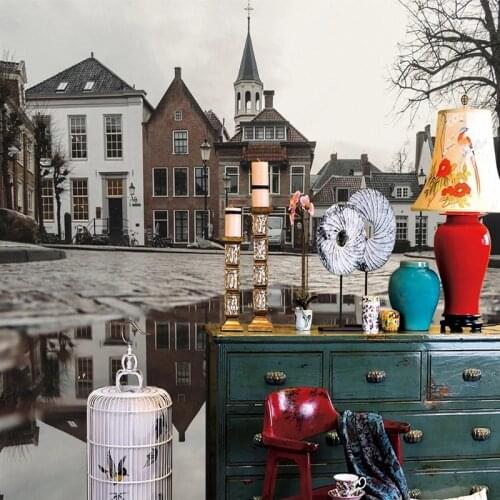 Custom Murals 3D Wallpaper European Style Building Old Town Puddle Living Room Bedroom Art Decor Wall Cloth Painting Waterproof