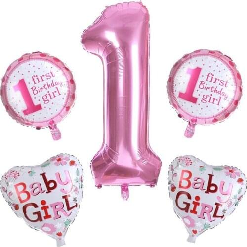 5pcs Blue Baby Boy Pink Baby Girl Balloons Set Large Number 1 Figure Foil Globos First Kid Birthday Baby Shower Party Decoration