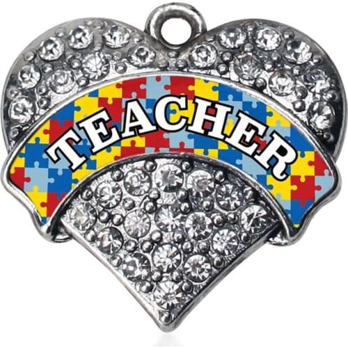 Special Teacher Jewelry Making Accessories Wholesale Puzzle Piece Autism Teacher Heart Crystal Charms Teachers Day Gift Jewelry