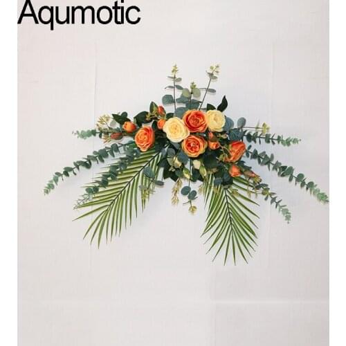 Aqumotic Large Rose Bouquet Sign Artificial Flower Wreath Hanging Trim Lintel Decoration Wedding Party Salon Room Home Decor