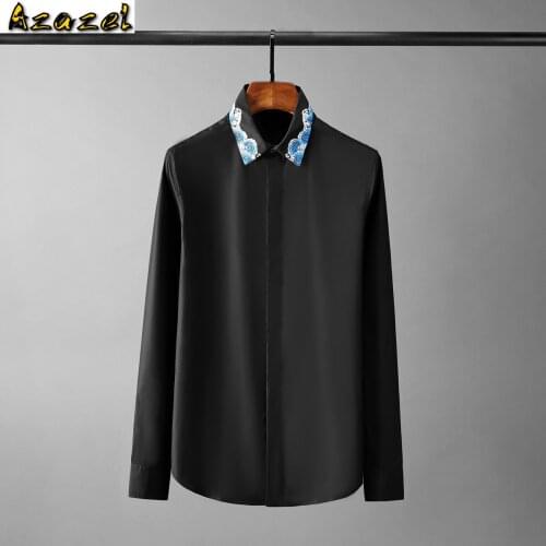 Azazel Cotton Fashion Male Shirts High Quality Long Sleeve Black White Waves Embroidery Casual Party Mens Dress Shirts