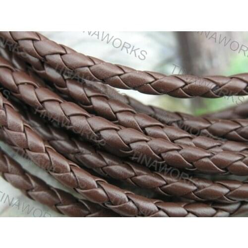 FREE SHIPPING 5Yards 5.0mm Round Brown Bolo Braided Leather Cord Bracelet 4 Lines Twisted