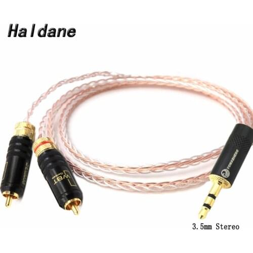Free Shipping Haldane 1/8 3.5mm Male to 2 RCA Male 8cores Litz braid 7N OCC Hybrid Silver plated cable HIFI Audio Adapter Cable