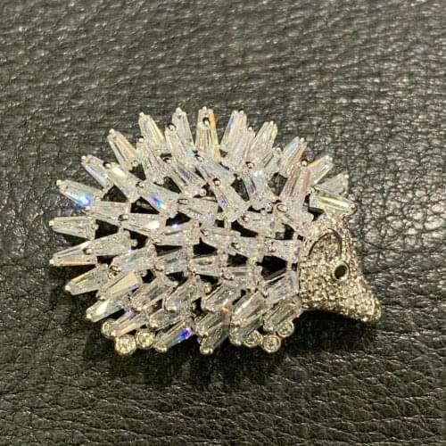 Animal cute hedgehog brooch pins bling bling copper with cubic zircon fashion women jewelry free shipping