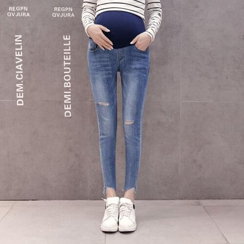 Pregnant women pants thin section wear pregnant women jeans nine points spring and autumn 2018 new pants