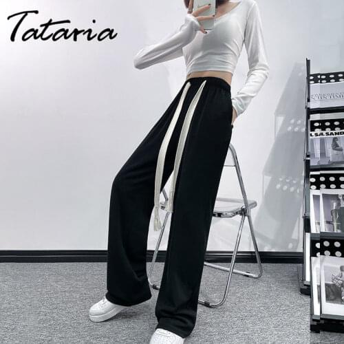 Black Drawstring Sweatpants for Women Fashion Lace Up High Waist Pants Autumn Lady Long Trousers Stacked Straight Palazzo Pants