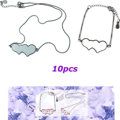 10 Set Blank Thermal Transfer Printing Heart Necklaces+Bracelets DIY Gift Photo Pendant Crafts