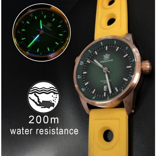 SteelDive 1949S-Pro Diver Watch 200m Bronze Dive Watch 200m Mens Automatic Mechanical Watches NH35 Sapphire Crystal TiSn8 Bronze